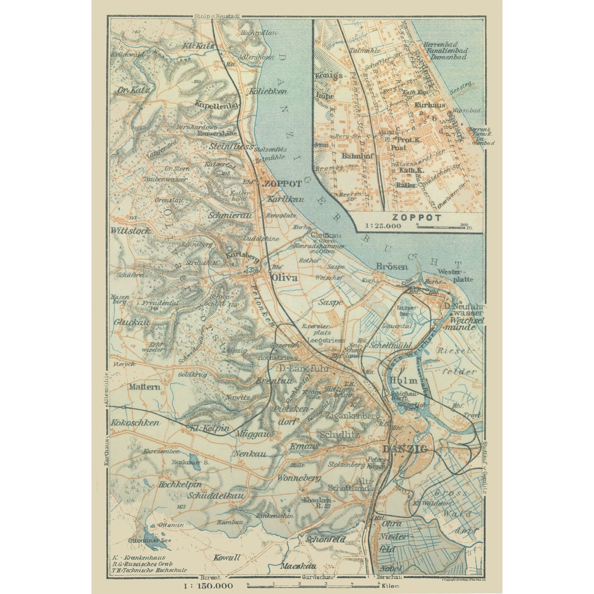 Historic Map Sopot Poland Baedeker 1914 23 X 33 24 Vintage Wal historic-map-sopot-poland-baedeker-1914-23-x-33-24-vintage-wal