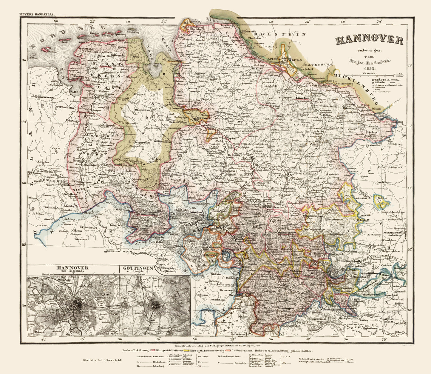 Historic Map - Hannover Germany - Radefeld 1851 - 23 x 26.53 - Vintage Wall Art