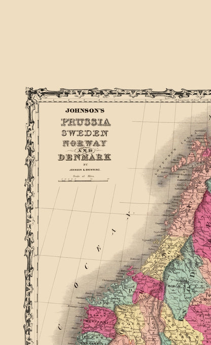 Historic Map - Prussia Sweden Norway Denmark - Johnson 1860 - 23 x 37 - Vintage Wall Art