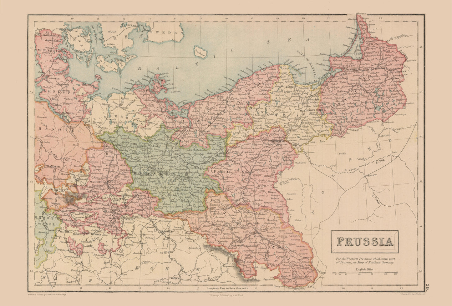 Historic Map - Prussia Germany - Black 1867 - 33.95 x 23 - Vintage Wall Art