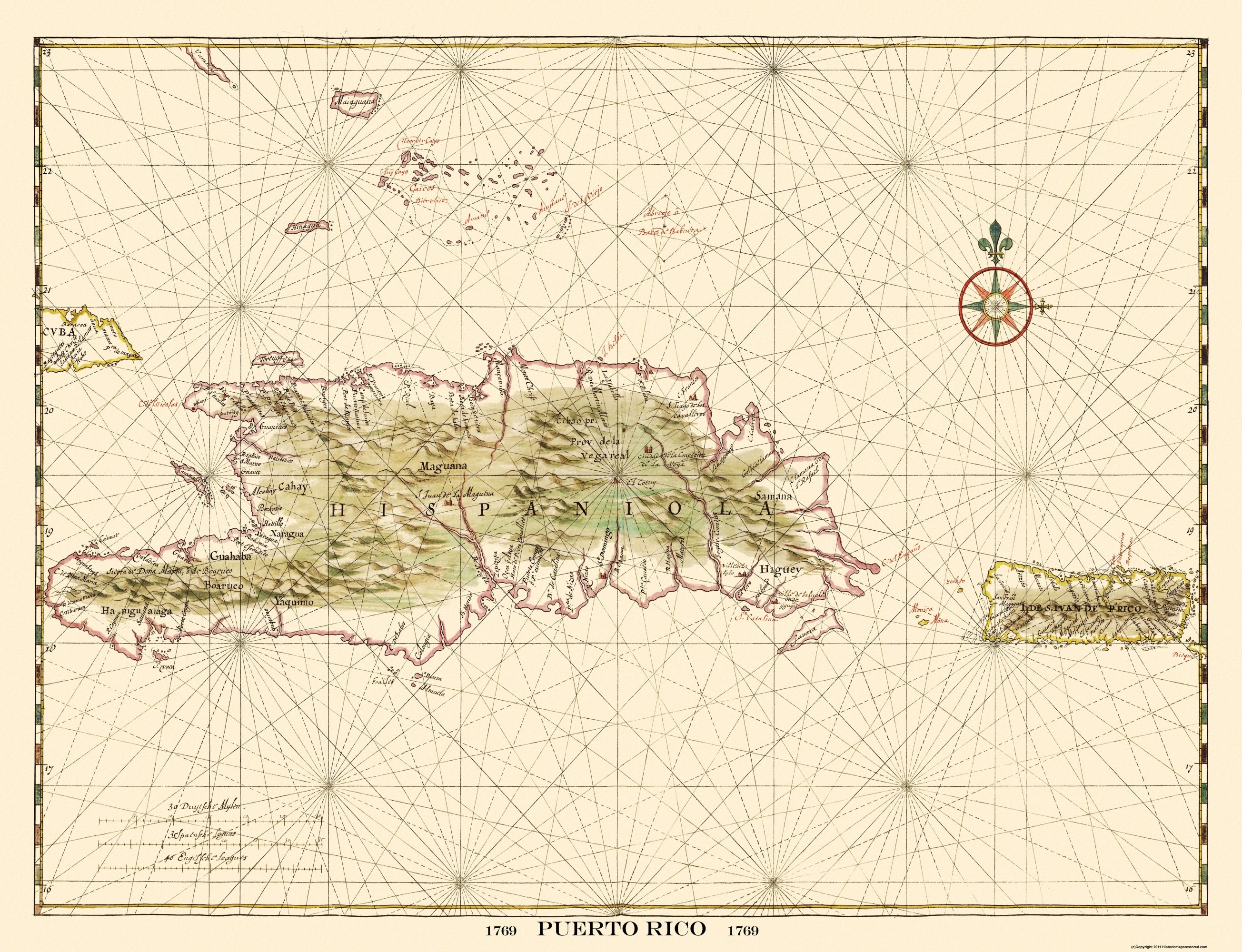Puerto Rico Colonial Map Historic Map - Puerto Rico - 1769 - 30 x 23 - Vintage Wall Art – Maps ...