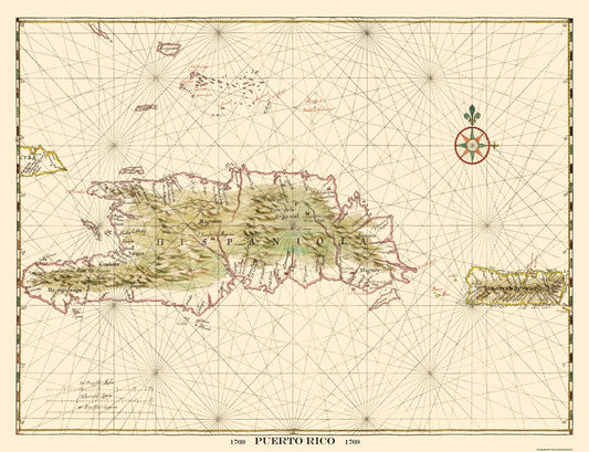 Historic Map - Puerto Rico - 1769 - 30 x 23 - Vintage Wall Art