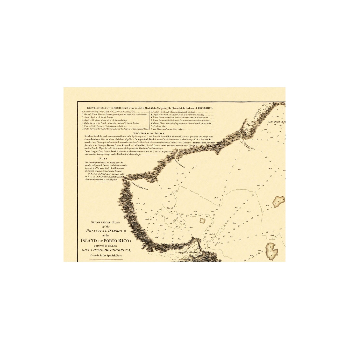 Historic Map - Principal Harbour Puerto Rico - Churruca 1805 - 29 x 23 - Vintage Wall Art
