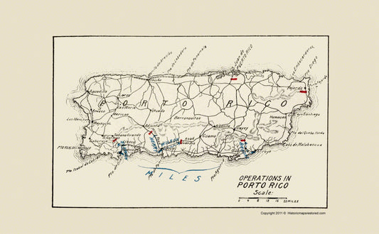 Historic War Map - Puerto Rico Operations Spanish American War - 1898 - 23 x 37.11 - Vintage Wall Art