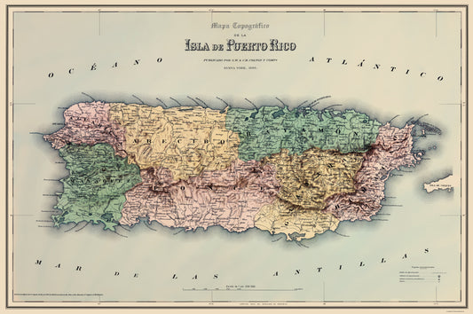 Historic Map - Puerto Rico - Colton 1886 - 23 x 34.63 - Vintage Wall Art