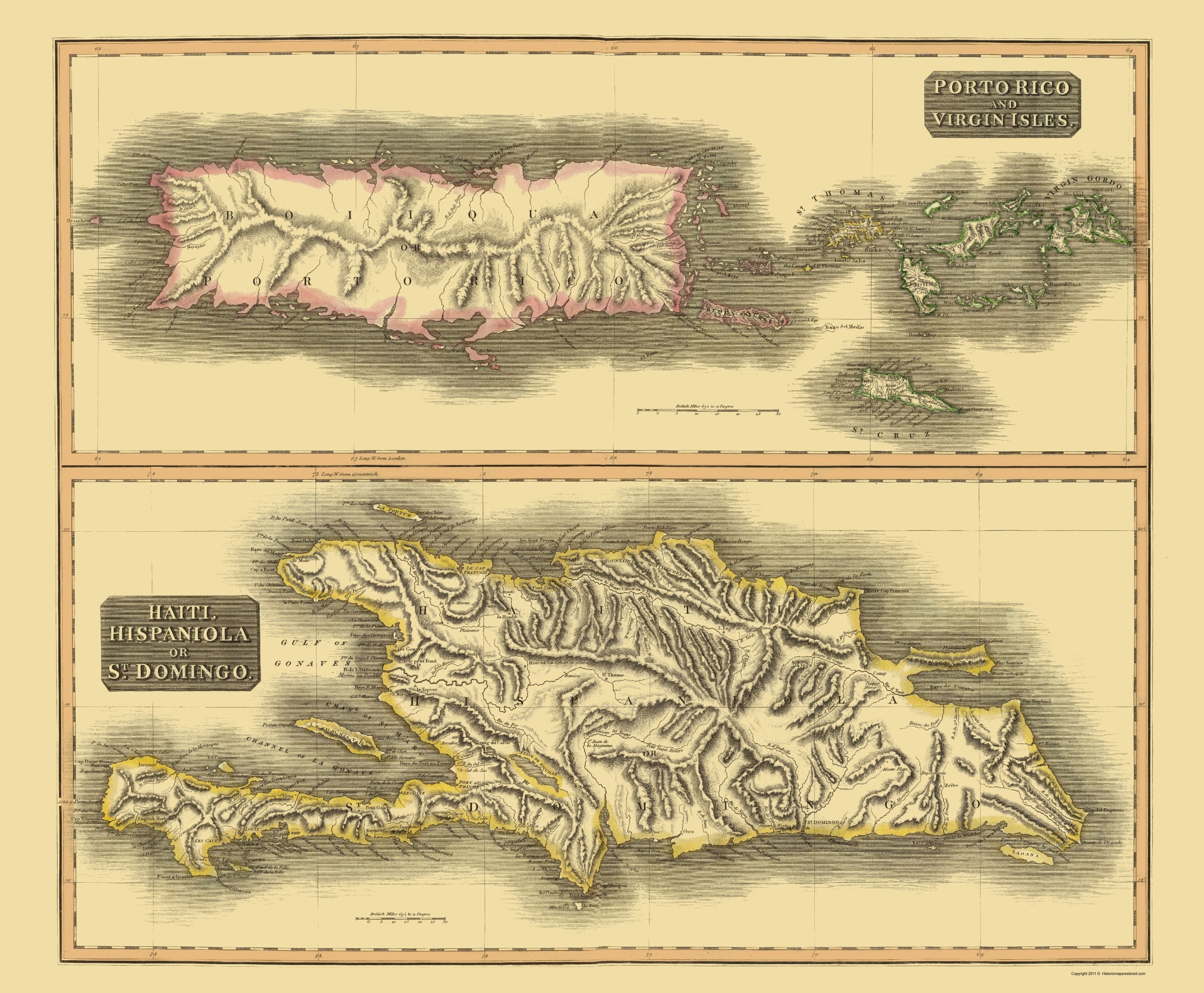 Puerto Rico Colonial Map Historic Map - Hispaniola Virgin Islands Puerto Rico - Thomson 1815 ...