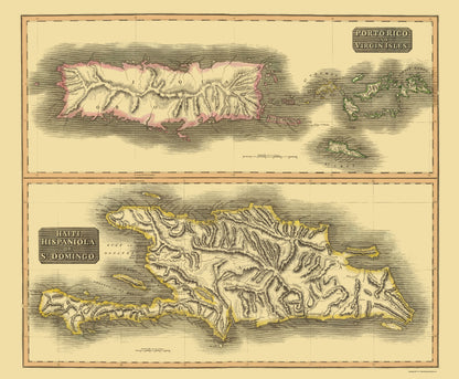 Historic Map - Hispaniola Virgin Islands Puerto Rico - Thomson 1815 - 23 x 27 - Vintage Wall Art