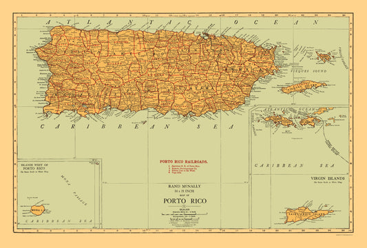 Historic Map - Puerto Rico - Rand McNally 1921 - 23 x 34.09 - Vintage Wall Art