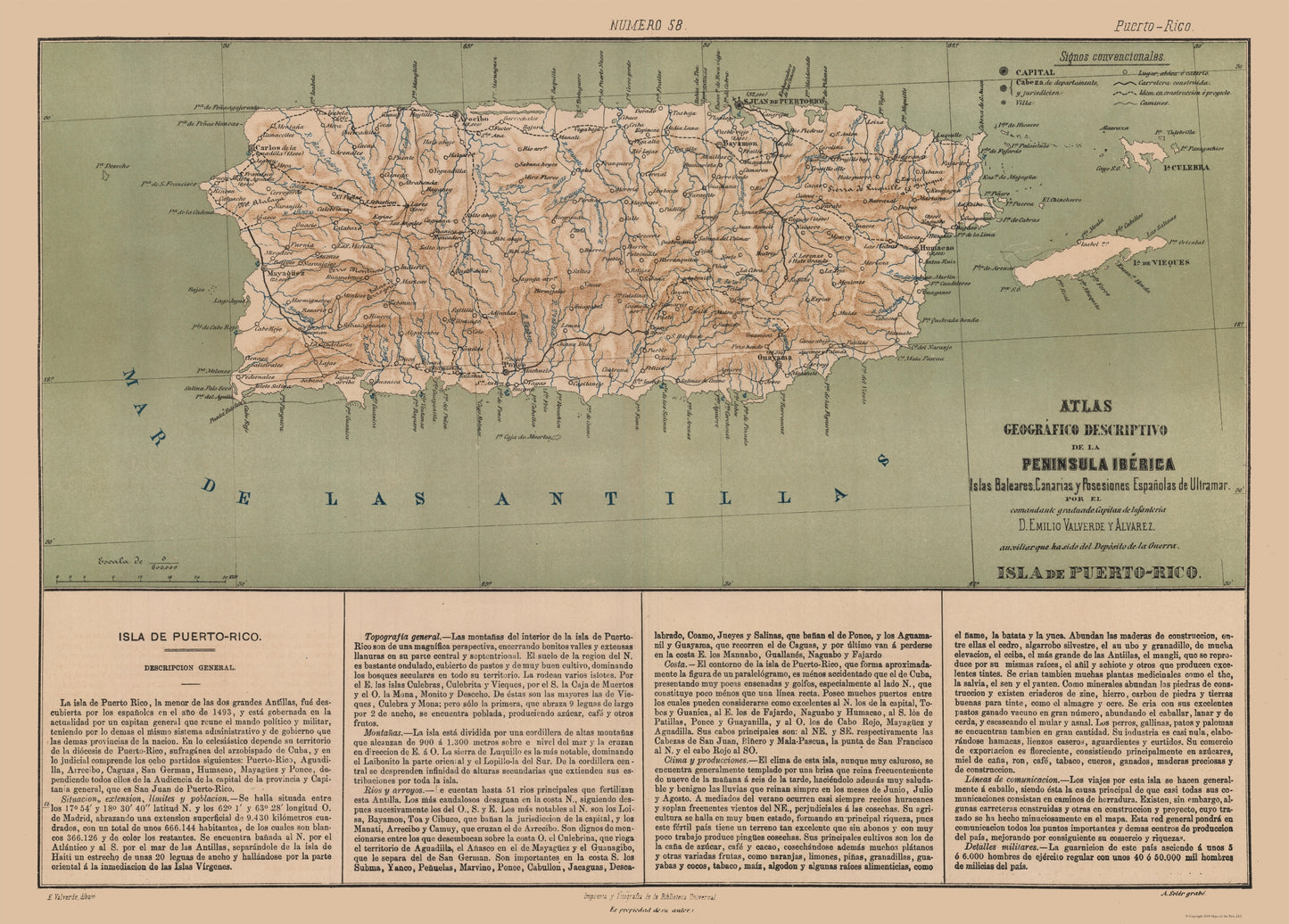Historic State Map - Puerto Rico - Valverde 1880 - 32.07x 23 - Vintage Wall Art