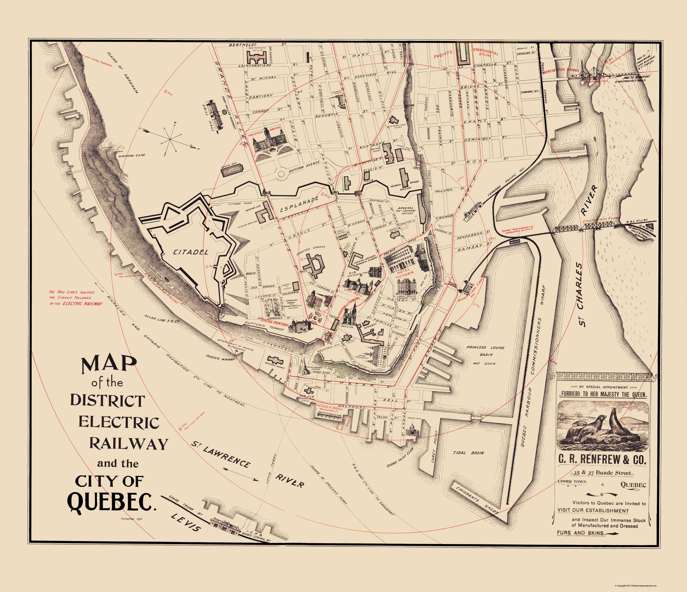 Historic Map - Quebec Canada Electric Railway - 1896 - 23 x 26.71 - Vi ...