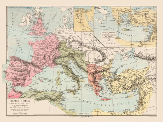 Historic Map - Roman Empire - Drioux 1882 - 30.75 x 23 - Vintage Wall Art