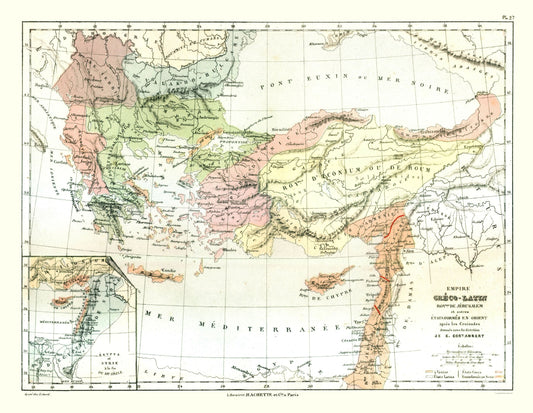 Historic Map - Greco Roman Empire - Cortambert 1880 - 29.69 x 23 - Vintage Wall Art