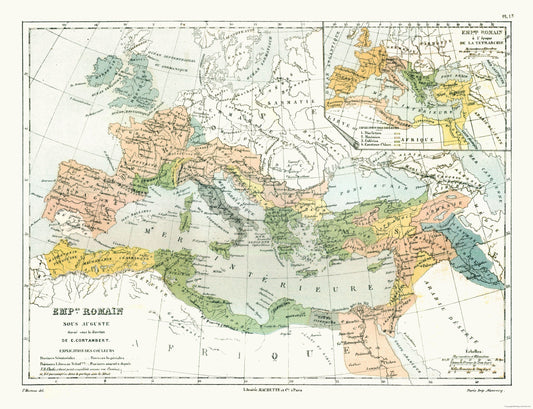 Historic Map - Roman Empire Augustus - Cortambert 1880 - 29.96 x 23 - Vintage Wall Art