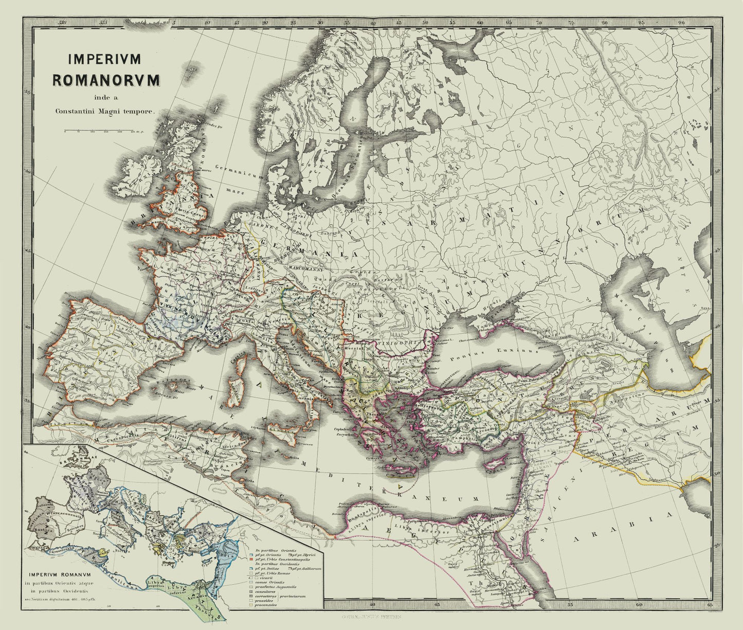 Historic Map - Roman Empire - Spruner 1865 - 27.12 x 23 - Vintage Wall Art