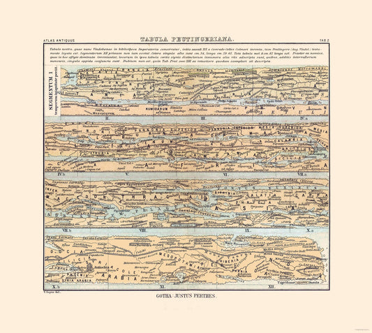 Historic Map - Roman Empire Peutinger Table - Perthes 1896 - 25.69 x 23 - Vintage Wall Art