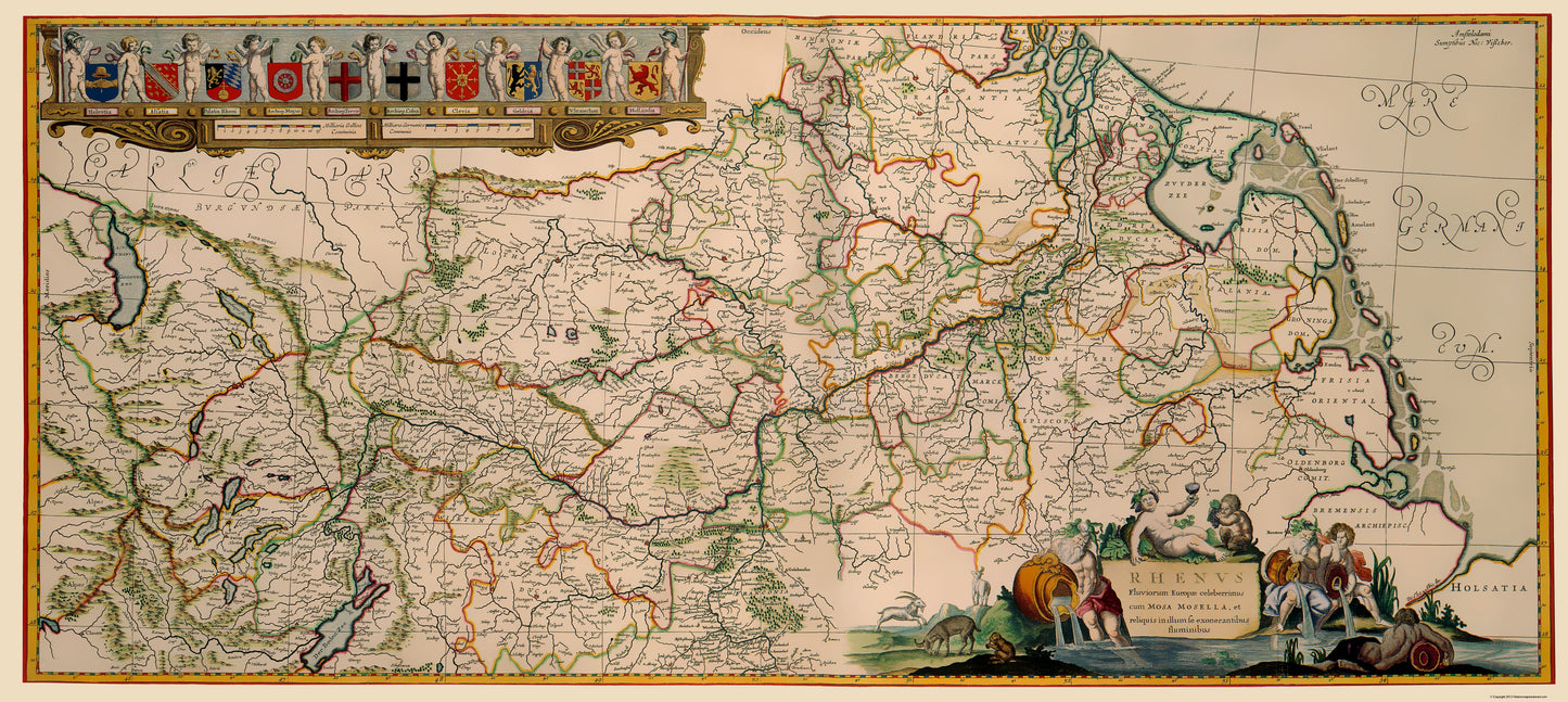 Historic Map - Germany Rhine River Valley - Jansson 1635 - 23 x 51.41 - Vintage Wall Art