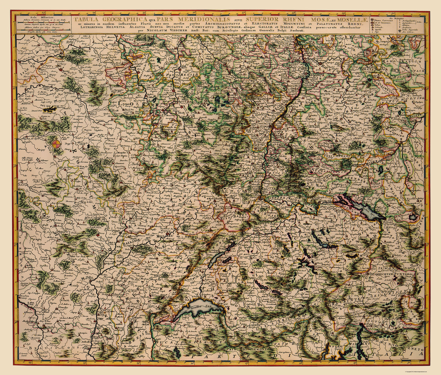 Historic Map - Moselle River Basins Germany France Luxembourg - Visscher 1681 - 23 x 27 - Vintage Wall Art