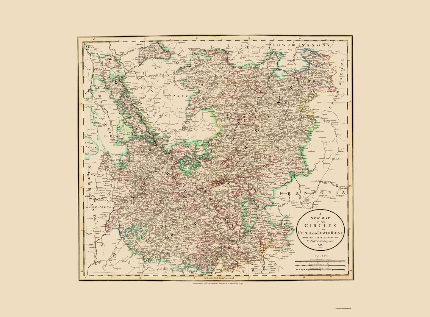 Historic Map - Rhine Germany - Cary 1799 - 23 x 31.20 - Vintage Wall Art