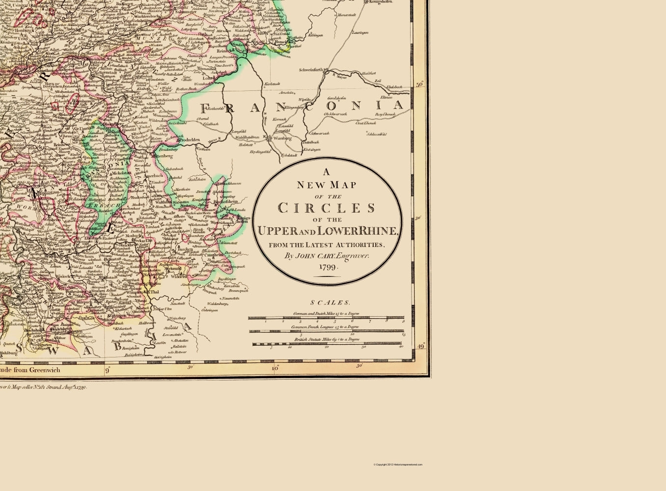 Historic Map - Rhine Germany - Cary 1799 - 23 x 31.20 - Vintage Wall Art