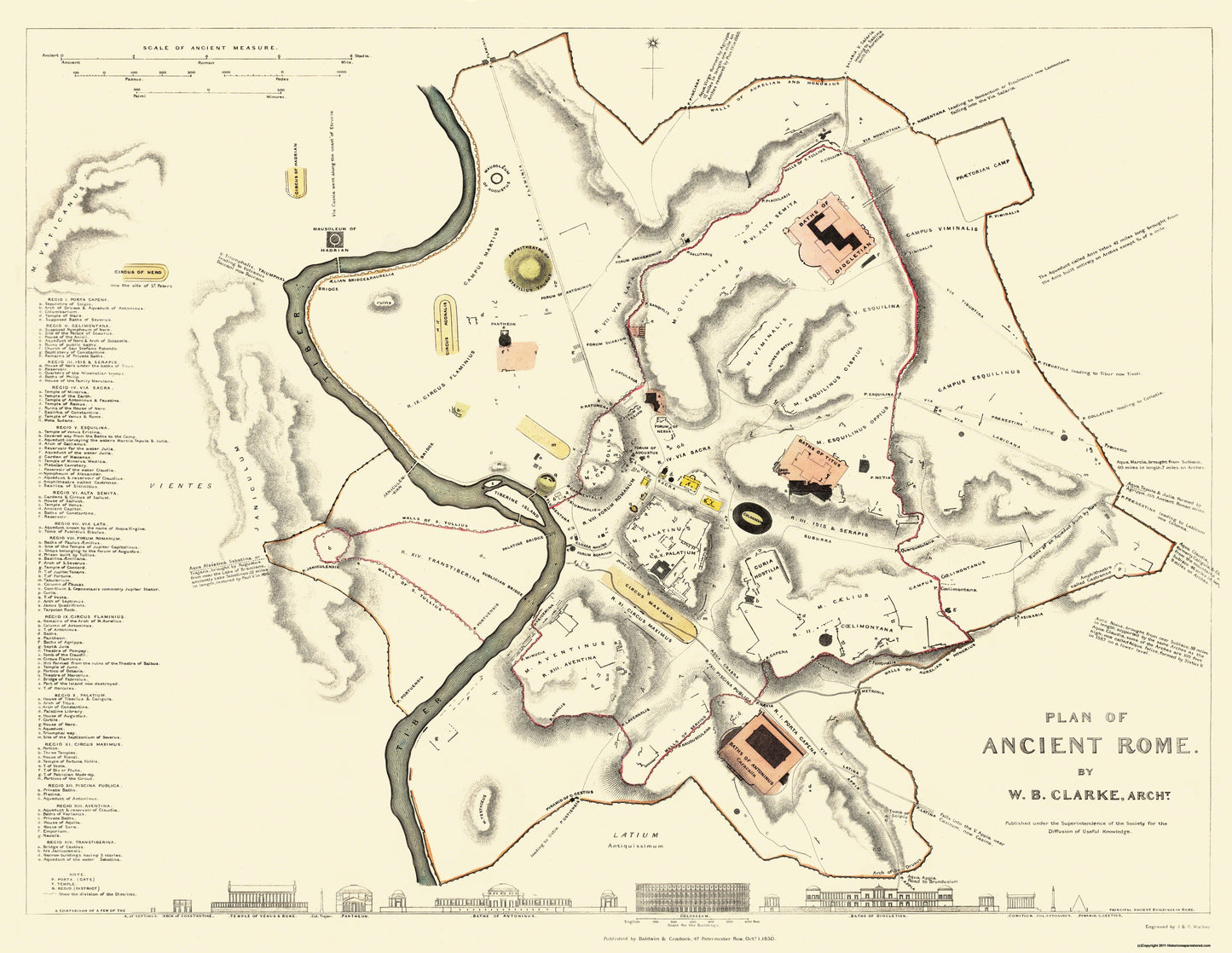 Historic Map - Rome Italy Ancient - Clarke 1830 - 29.69 x 23 - Vintage Wall Art