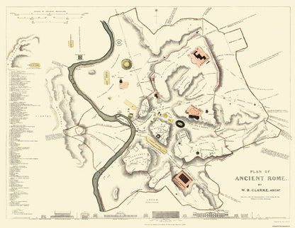 Historic Map - Rome Italy Ancient - Clarke 1830 - 29.69 x 23 - Vintage Wall Art