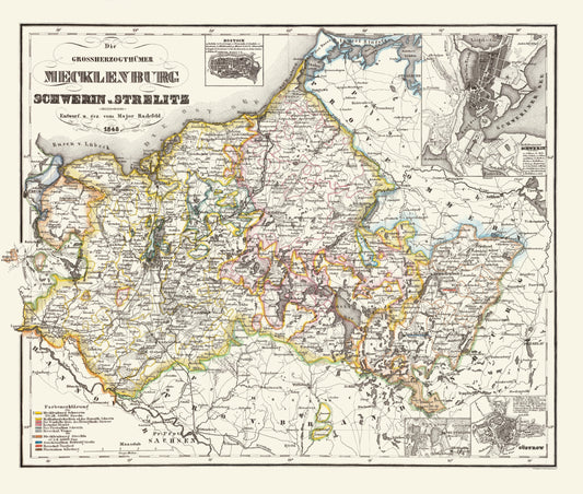 Historic Map - Rostock Schwerin Germany - Radefeld 1848 - 23 x 27.14 - Vintage Wall Art