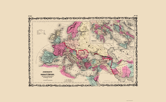 Historic Map - Mediterranean Roman Empire - Johnson 1860 - 23 x 37.52 - Vintage Wall Art