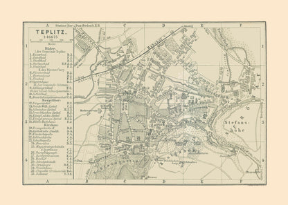 Historic Map - Teplitz Germany - Baedeker 1896 - 32.22 x 23 - Vintage Wall Art