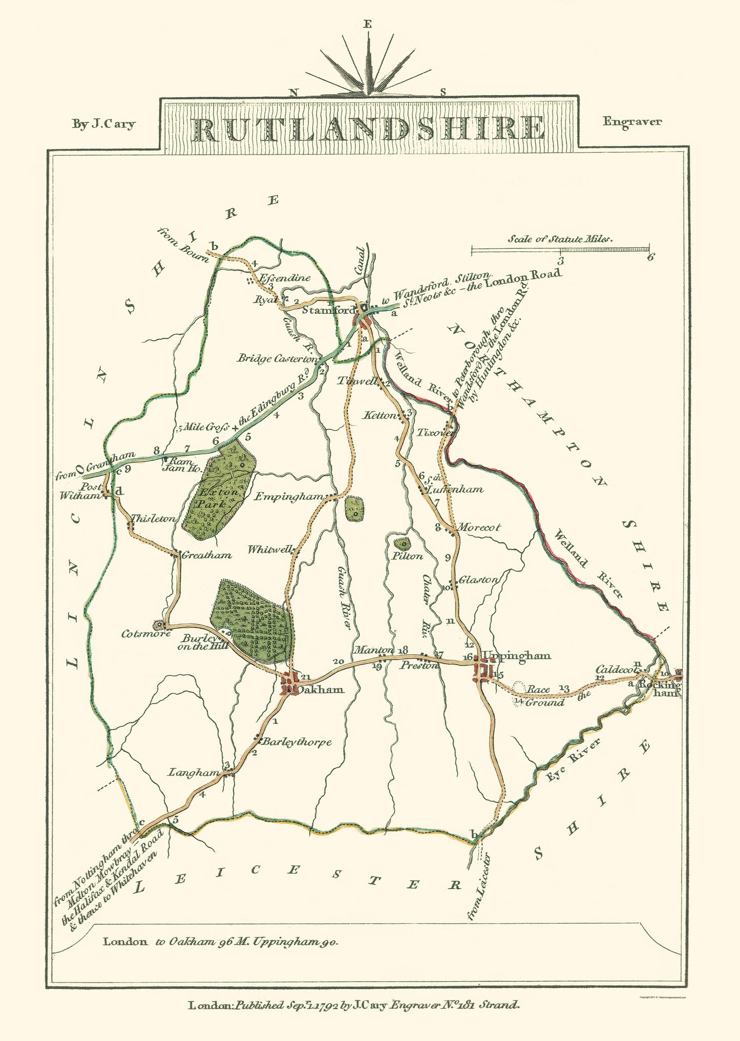 Historic Map - Rutlandshire County England - Cary 1792 - 23 x 32.37 - Vintage Wall Art