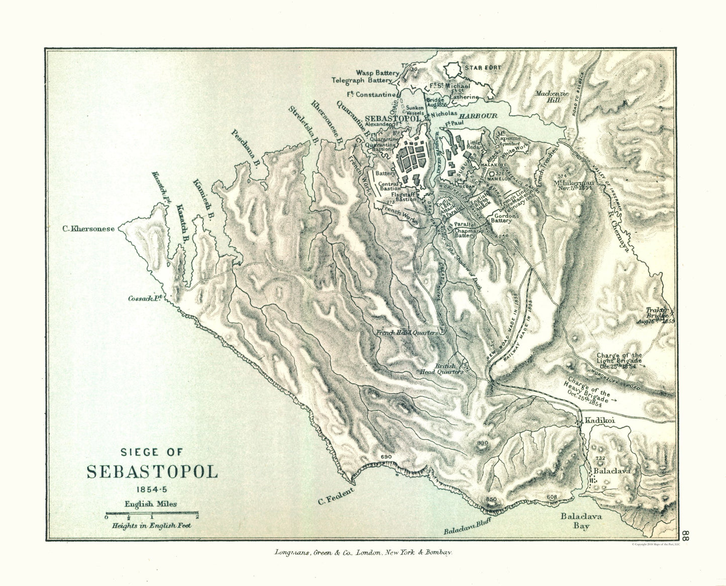 Historic War Map - Sevastopol Russia 1854 Siege - Gardiner 1902 - 28.47 x 23 - Vintage Wall Art