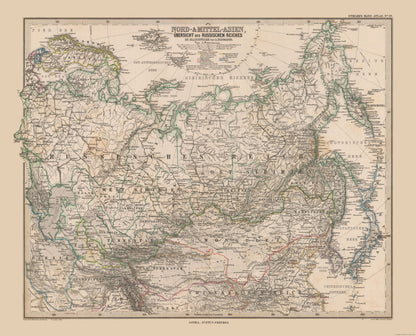 Historic Map - Russia Asian - Stieler 1885 - 28.45 x 23 - Vintage Wall Art