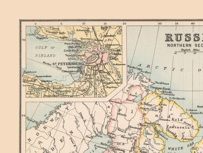 Historic Map - Russia Northwestern - Bartholomew 1892 - 30.44 x 23 - Vintage Wall Art