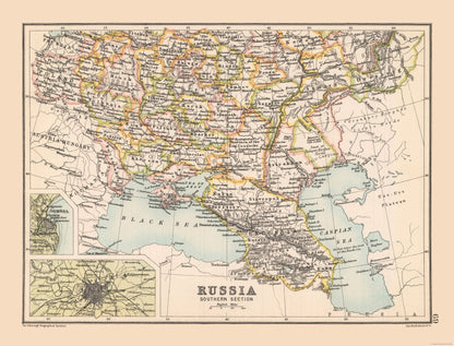 Historic Map - Russia Southwest - Bartholomew 1892 - 30.19 x 23 - Vintage Wall Art