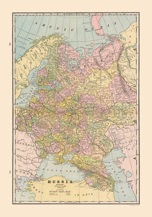 Historic Map - Russia - Cram 1888 - 23 x 32.82 - Vintage Wall Art