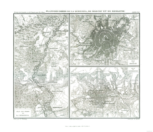 Historic Map - Berezina Moscou Smolensk Russia - Thiers 1866 - 26.57 x 23 - Vintage Wall Art