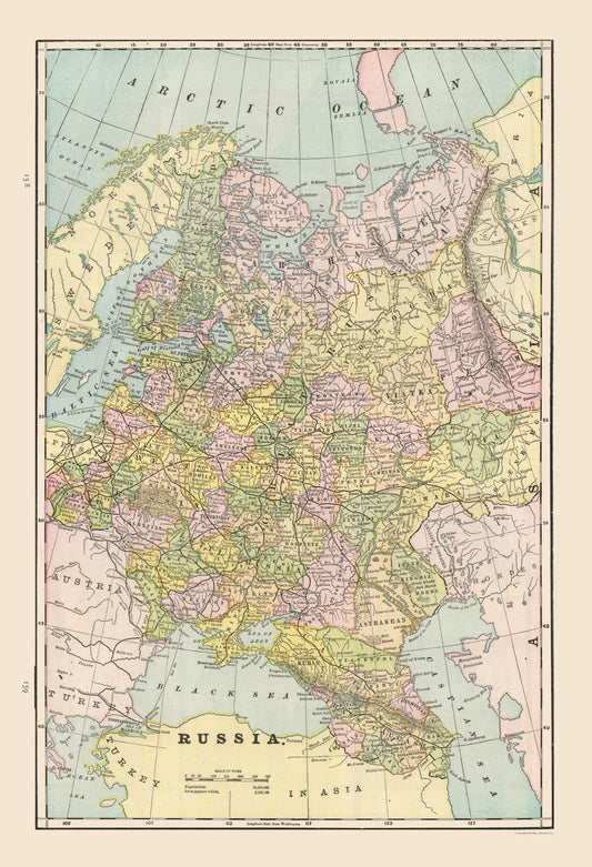 Historic Map - Russia - Cram 1892 - 23 x 33.70 - Vintage Wall Art