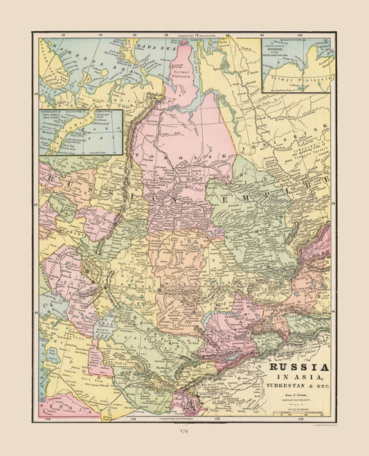 Historic Map - Russian Empire - Cram 1892 - 23 x 28.46 - Vintage Wall Art