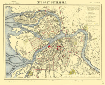 Historic Map - Saint Petersburg Russia - Letts 1883 - 28.49 x 23 - Vintage Wall Art