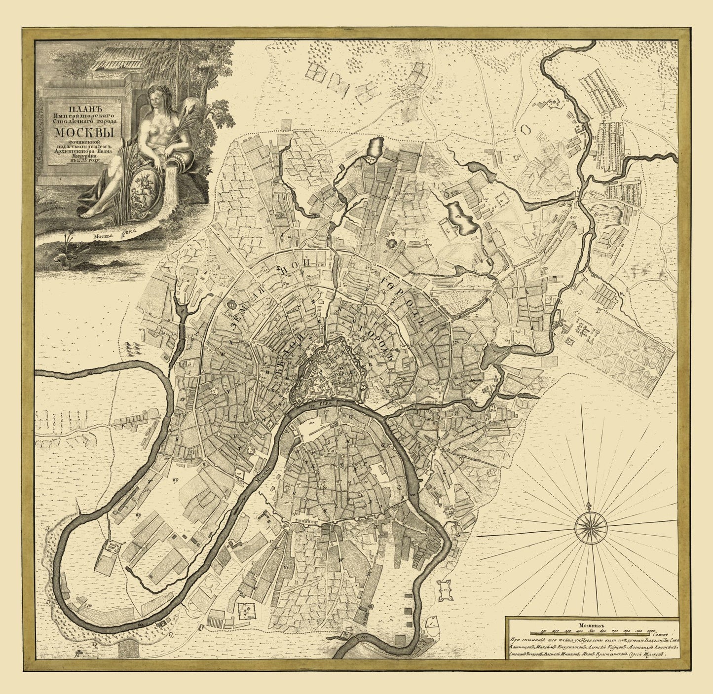 Historic Map - Moscow Russia Plan - Michurin 1739 - 23.63 x 23 - Vintage Wall Art