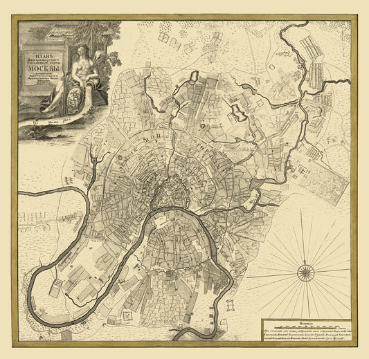 Historic Map - Moscow Russia Plan - Michurin 1739 - 23.63 x 23 - Vintage Wall Art