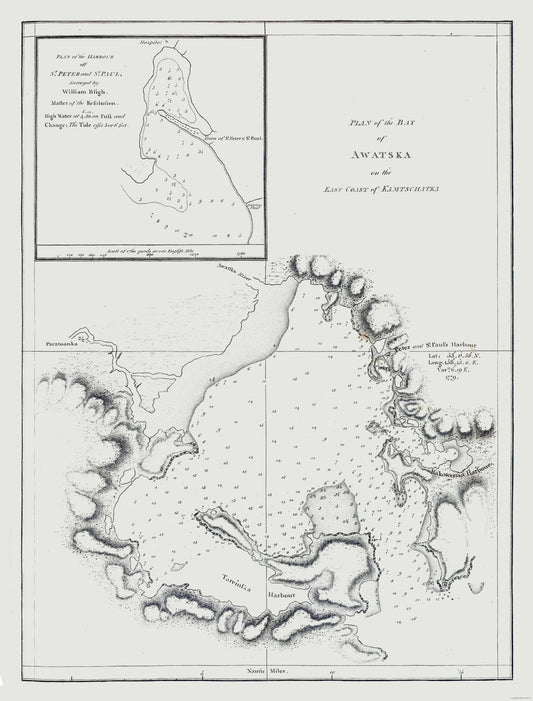 Historic Map - Awatska Bay Kamtschatka Russia - Bligh 1785 - 23 x 30.26 - Vintage Wall Art