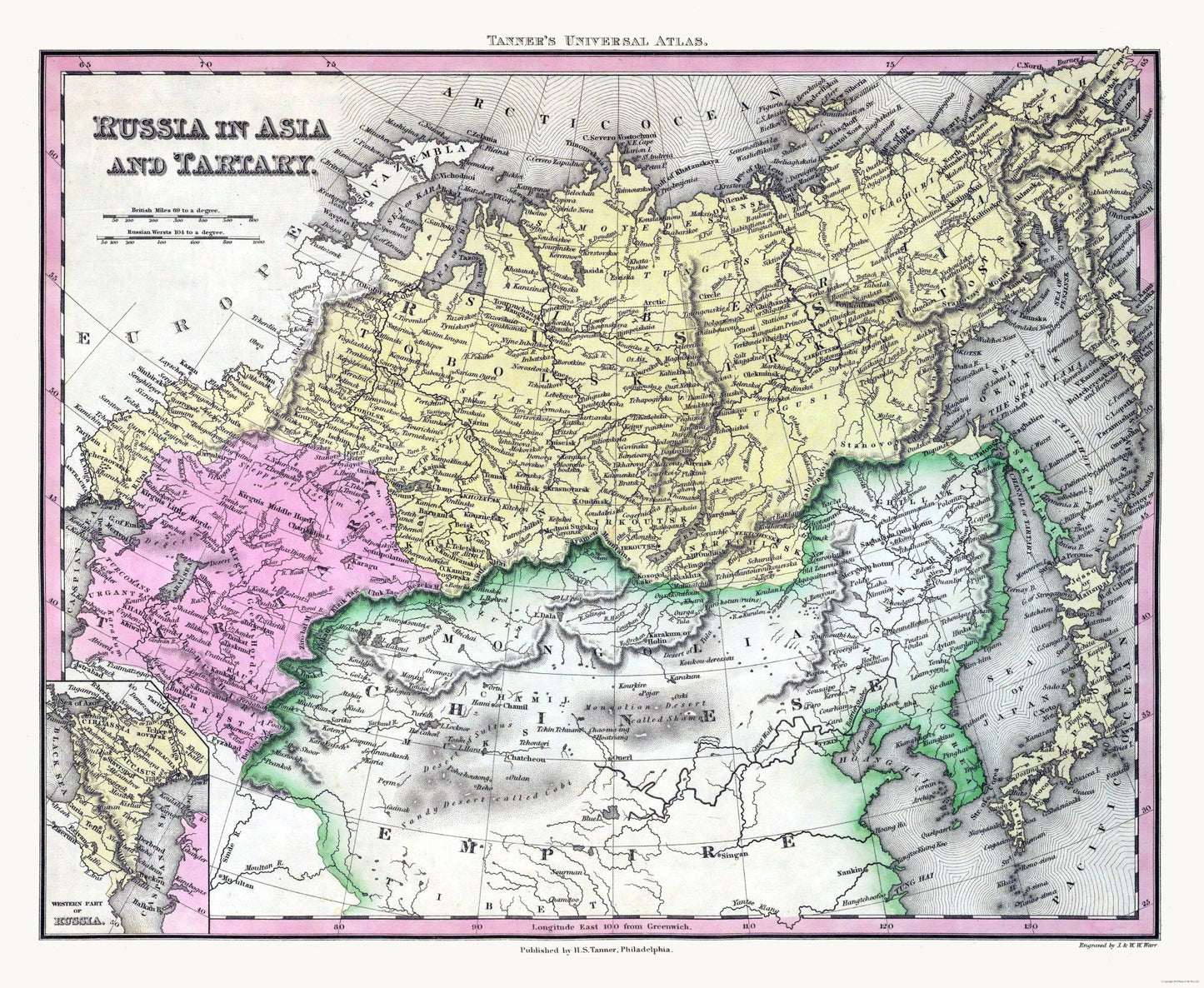 Historic Map - Tartary Russia - Tanner 1835 - 28.02 x 23 - Vintage Wall Art