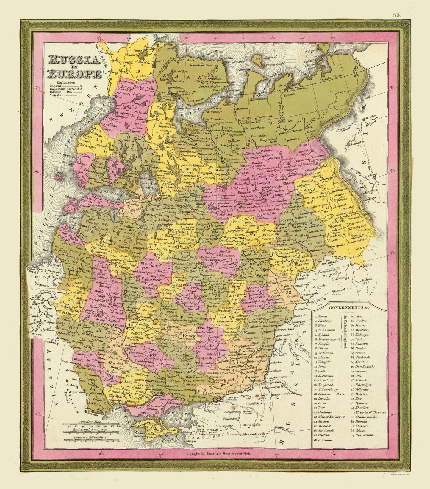 Historic Map - Russia European - Mitchell 1846 - 23 x 26.10 - Vintage Wall Art