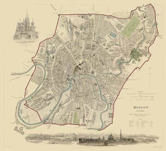 Historic Map - Moscow Russia - Baldwin 1836 - 25.30 x 23 - Vintage Wall Art