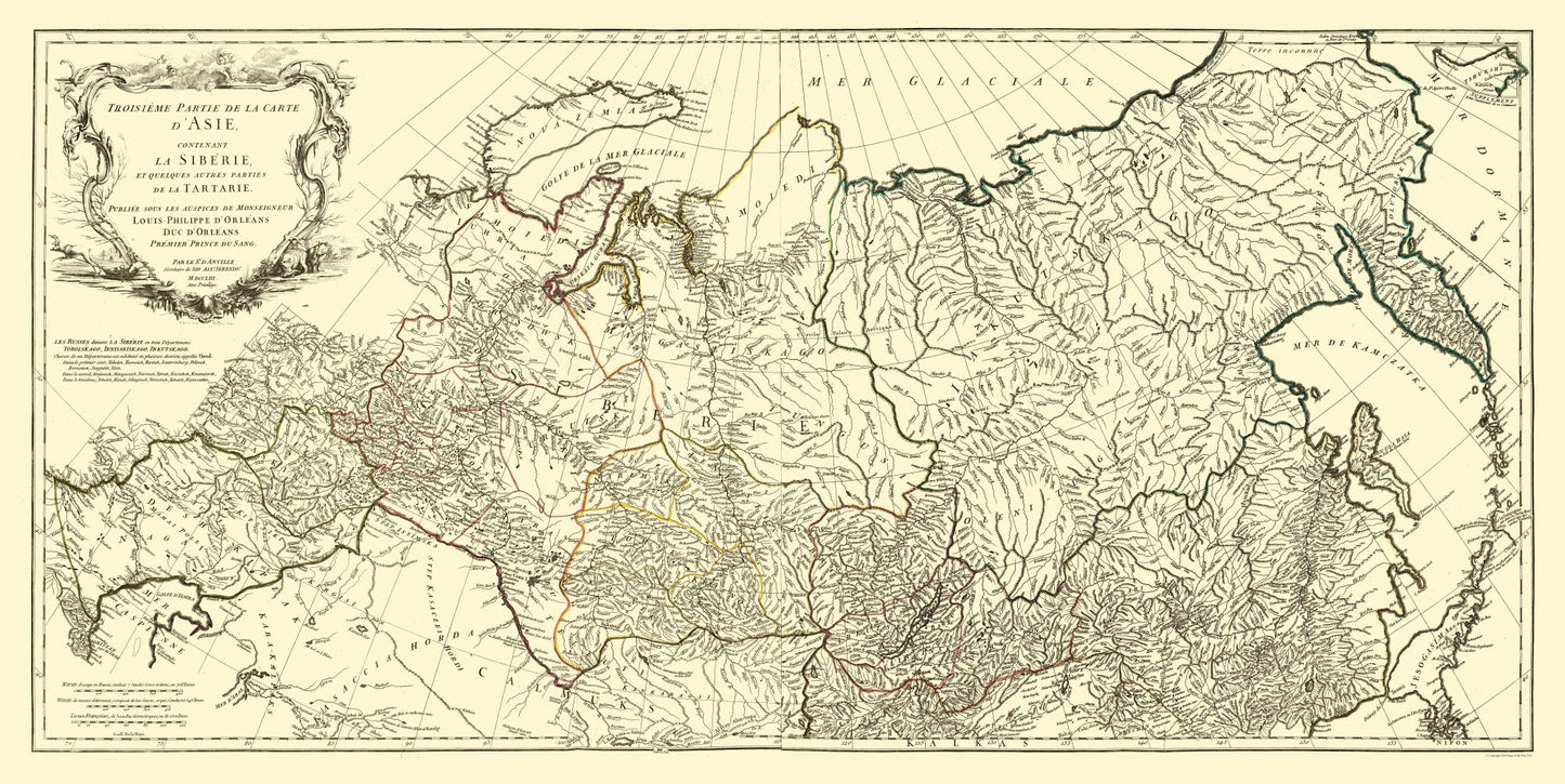 Historic Map - Siberia Russia - D'Anville 1753 - 45.81 x 23 - Vintage Wall Art