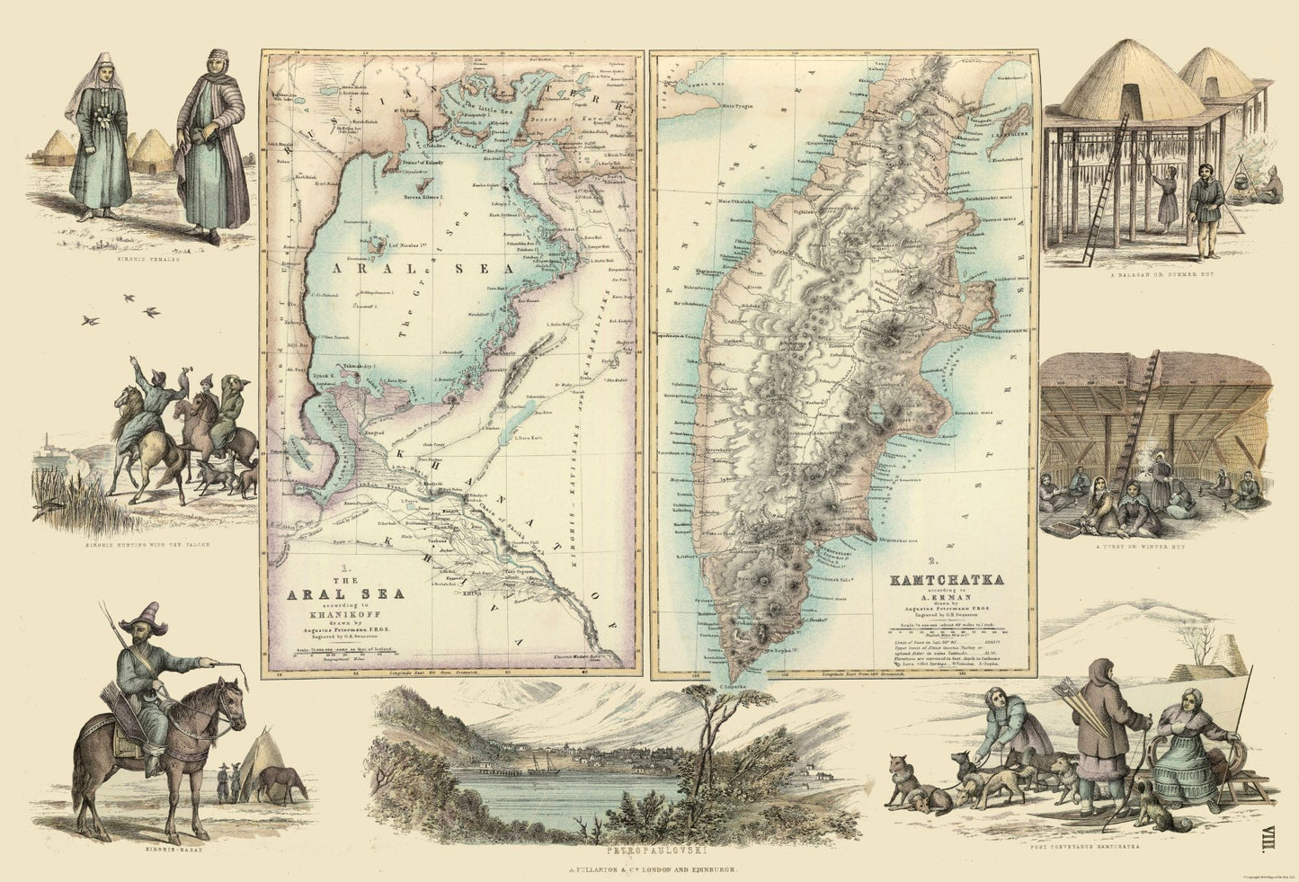 Historic Map - Kamtchatka Russia Aral Sea  - Fullarton 1872 - 33.86 x 23 - Vintage Wall Art