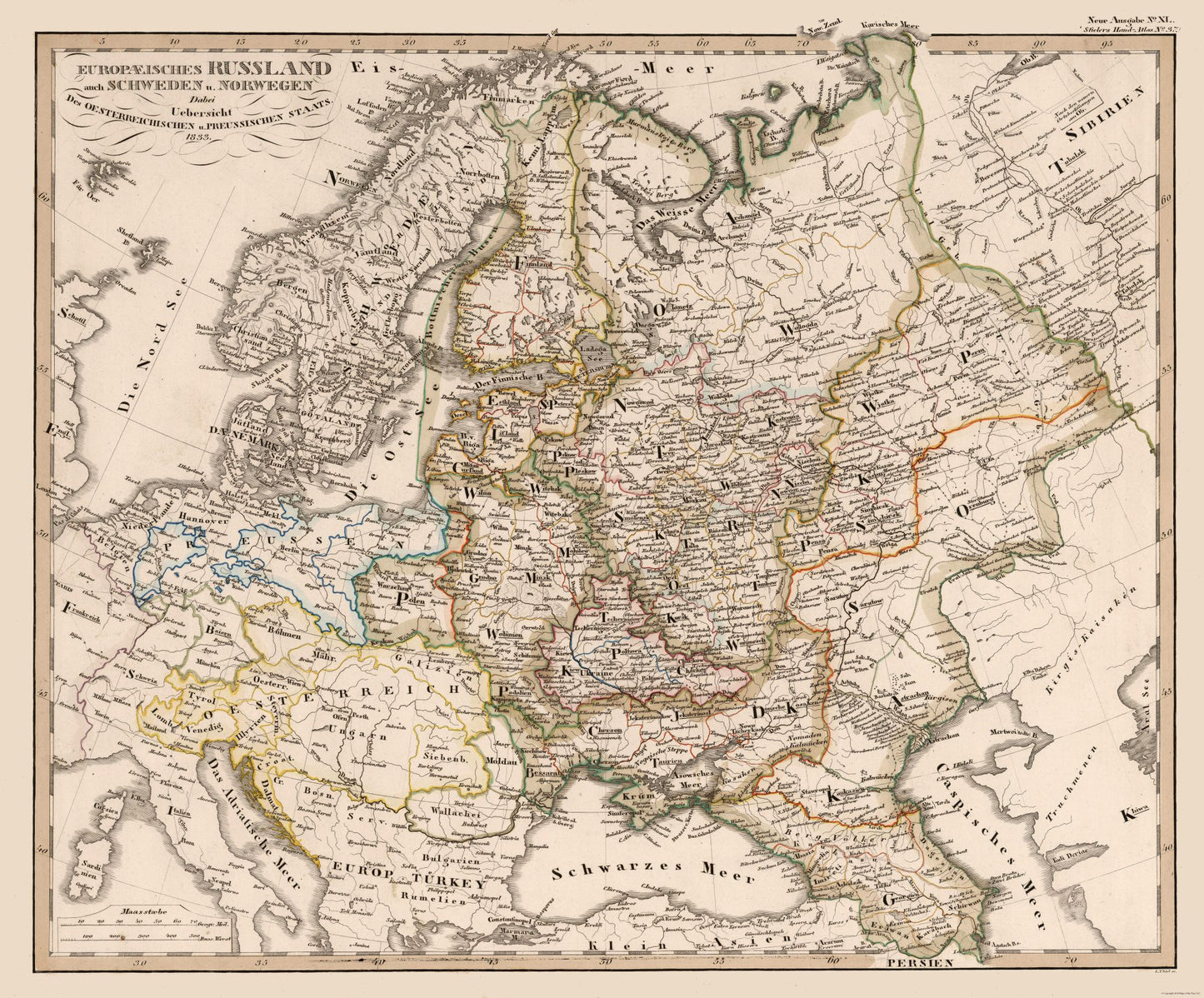 Historic Map - Russia European - 1833 - 27.74 x 23 - Vintage Wall Art
