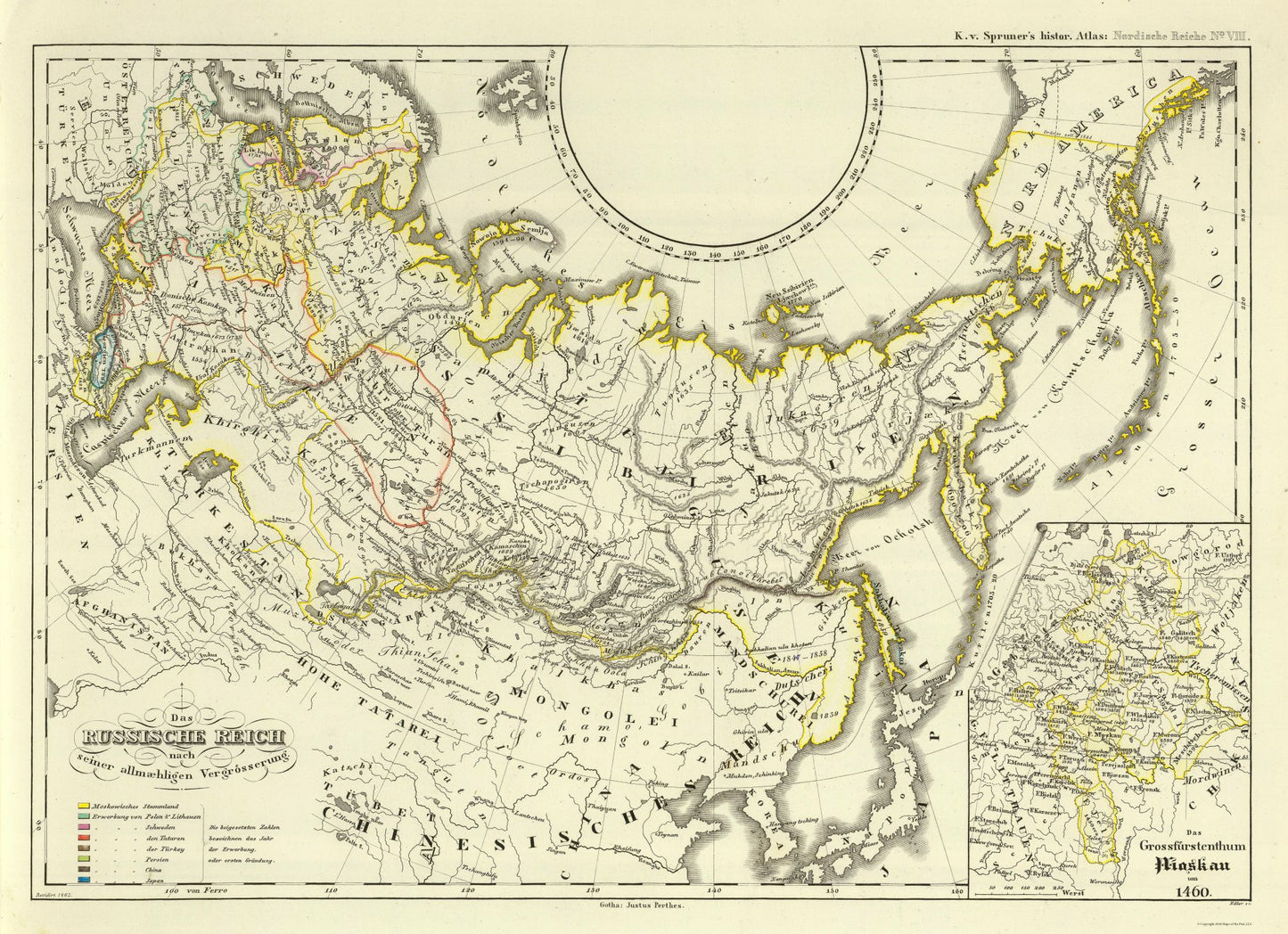 Historic Map - Russian Empire Expansion - Perthes - 31.71 x 23 - Vintage Wall Art