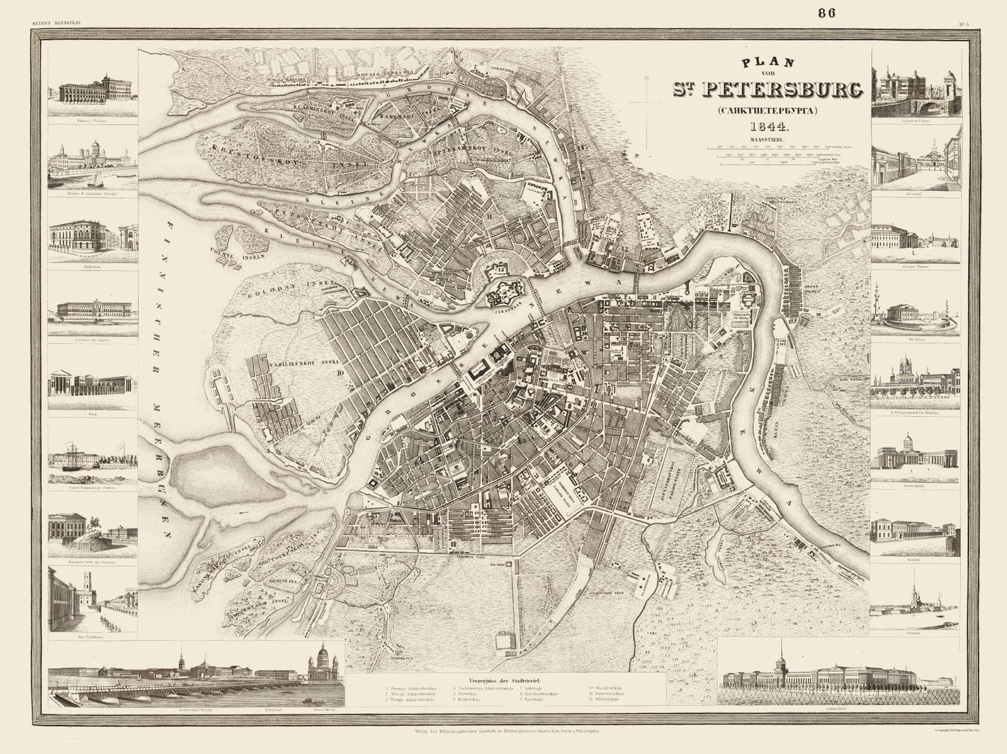 Historic Map - Saint Petersburg Russia Plan - Meyer 1844 - 30.72 x 23 - Vintage Wall Art