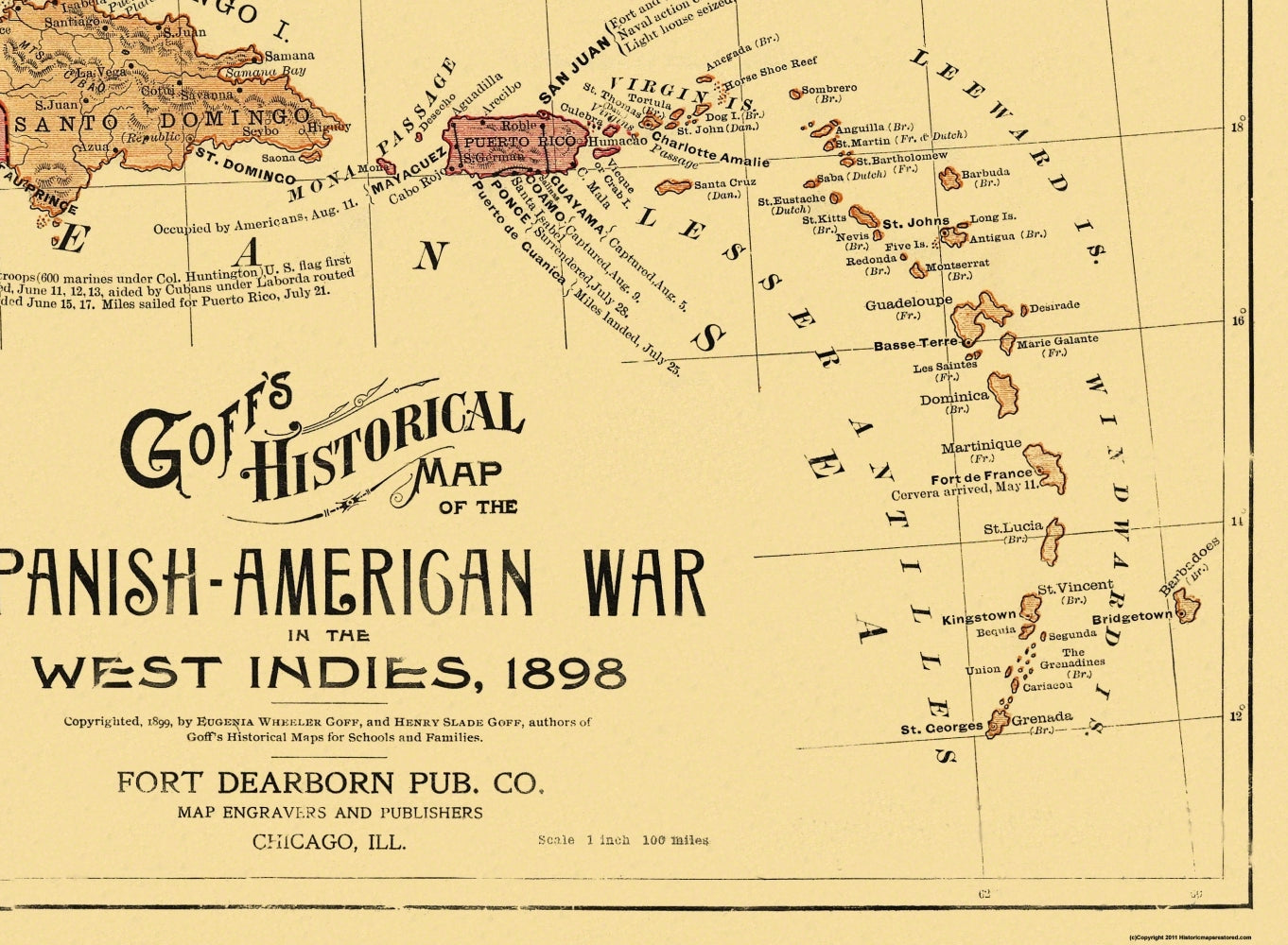 Historic War Map - Spanish American War - Goff 1898 - 31.31 x 23 - Vintage Wall Art